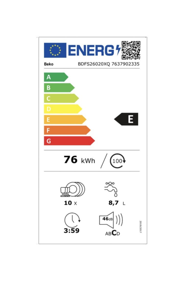 Beko BDFS26020X Lavastoviglie slim a libera installazione cm. 45 - 10 coperti - inox