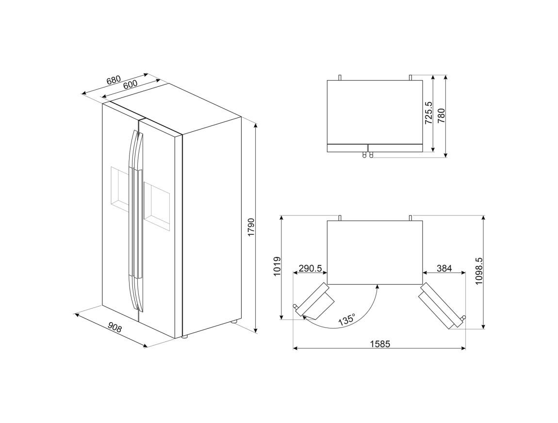 Smeg SBS63XDE Universale Frigorifero con congelatore side by side cm. 91 h. 179 - lt. 580 - inox