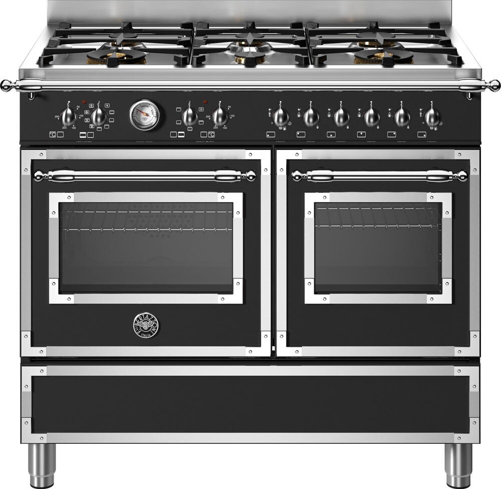 Bertazzoni HER106L2ENET Heritage Cucina da accosto cm. 100 - 6 fuochi a gas + 2 forni elettrici - scaldavivande - nero opaco