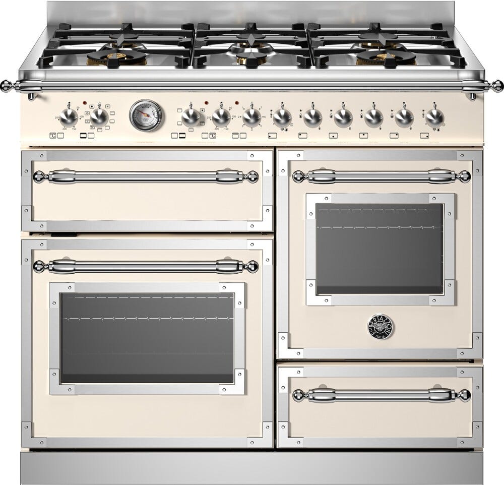 Bertazzoni HER106L3EAVT Heritage Cucina da accosto cm. 100 - 6 fuochi a gas + 3 forni elettrici - scaldavivande - avorio