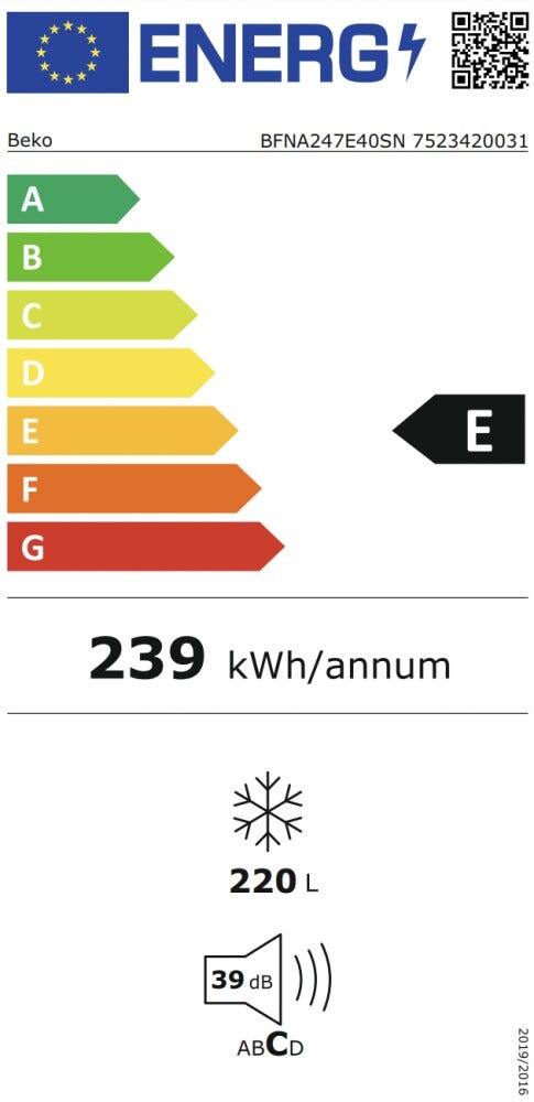 Beko BFNA247E40SN Congelatore ad incasso cm. 54 h. 178 - lt. 220