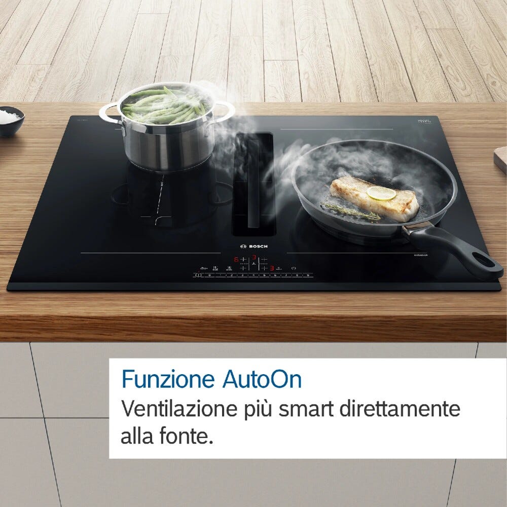 Bosch PVQ711H26E 6 Piano cottura induzione cm. 71 con cappa integrata da 500 m3/h - vetroceramica nero