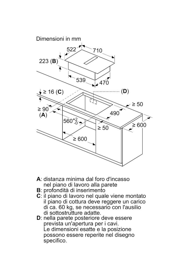 Bosch PVQ711H26E 6 Piano cottura induzione cm. 71 con cappa integrata da 500 m3/h - vetroceramica nero