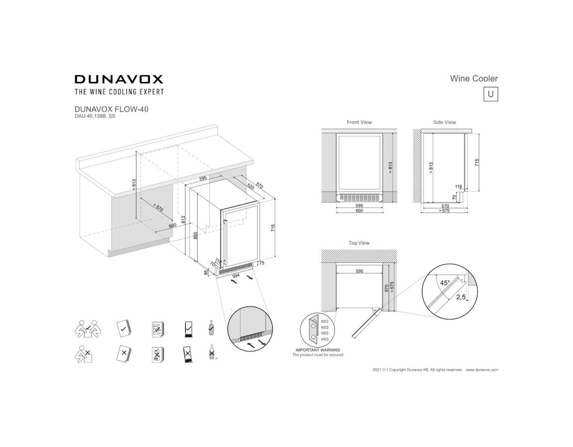 Dunavox DAUF-40.138B Flow-40 Cantina vini da incasso cm. 60 - 40 bottiglie - nero