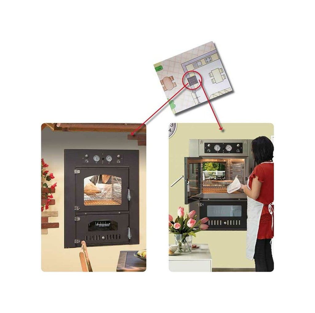 Rossofuoco Quattrostagioni Forno a legna bifacciale da incasso 75 x 80 cm a combustione separata - antracite