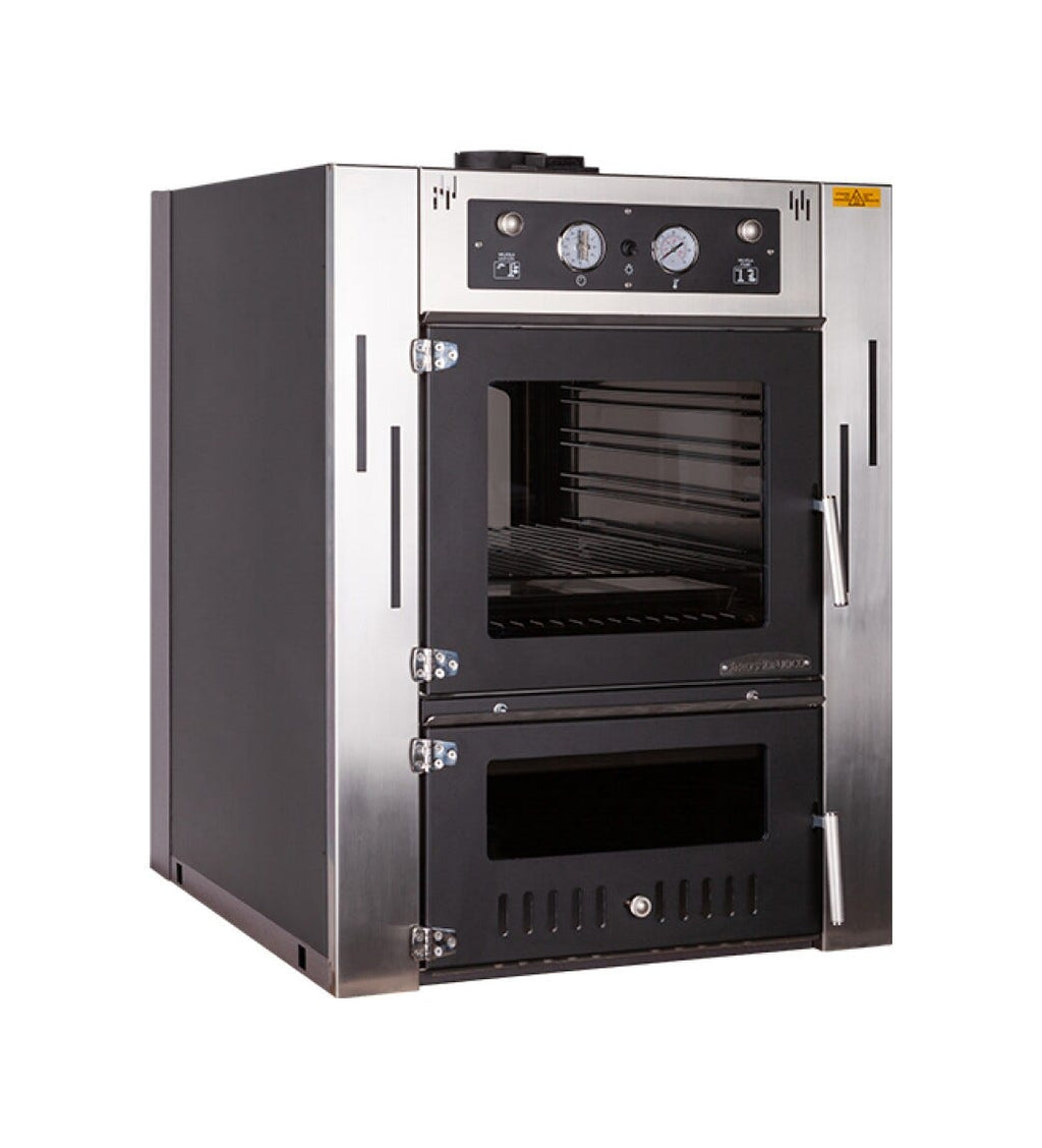 Rossofuoco Quattrostagioni Forno a legna bifacciale da incasso 75 x 80 cm a combustione separata - antracite/acciaio