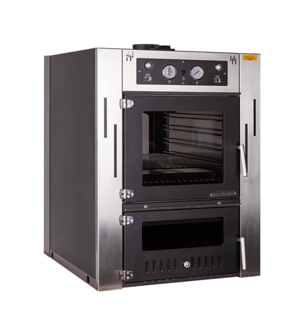 Rossofuoco Quattrostagioni Forno a legna bifacciale da incasso 75 x 80 cm a combustione separata - antracite/acciaio