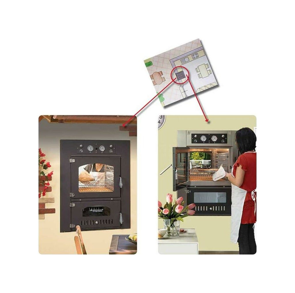 Rossofuoco Quattrostagioni Forno a legna bifacciale da incasso 75 x 80 cm a combustione separata - antracite/acciaio