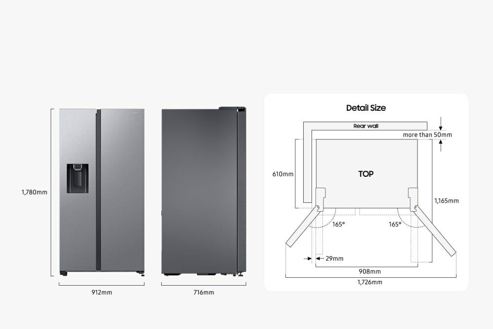 Samsung RS64DG53M3SLEF 5000D Air Space AI Frigorifero con congelatore side by side cm. 91 h. 178 - lt. 635 - inox