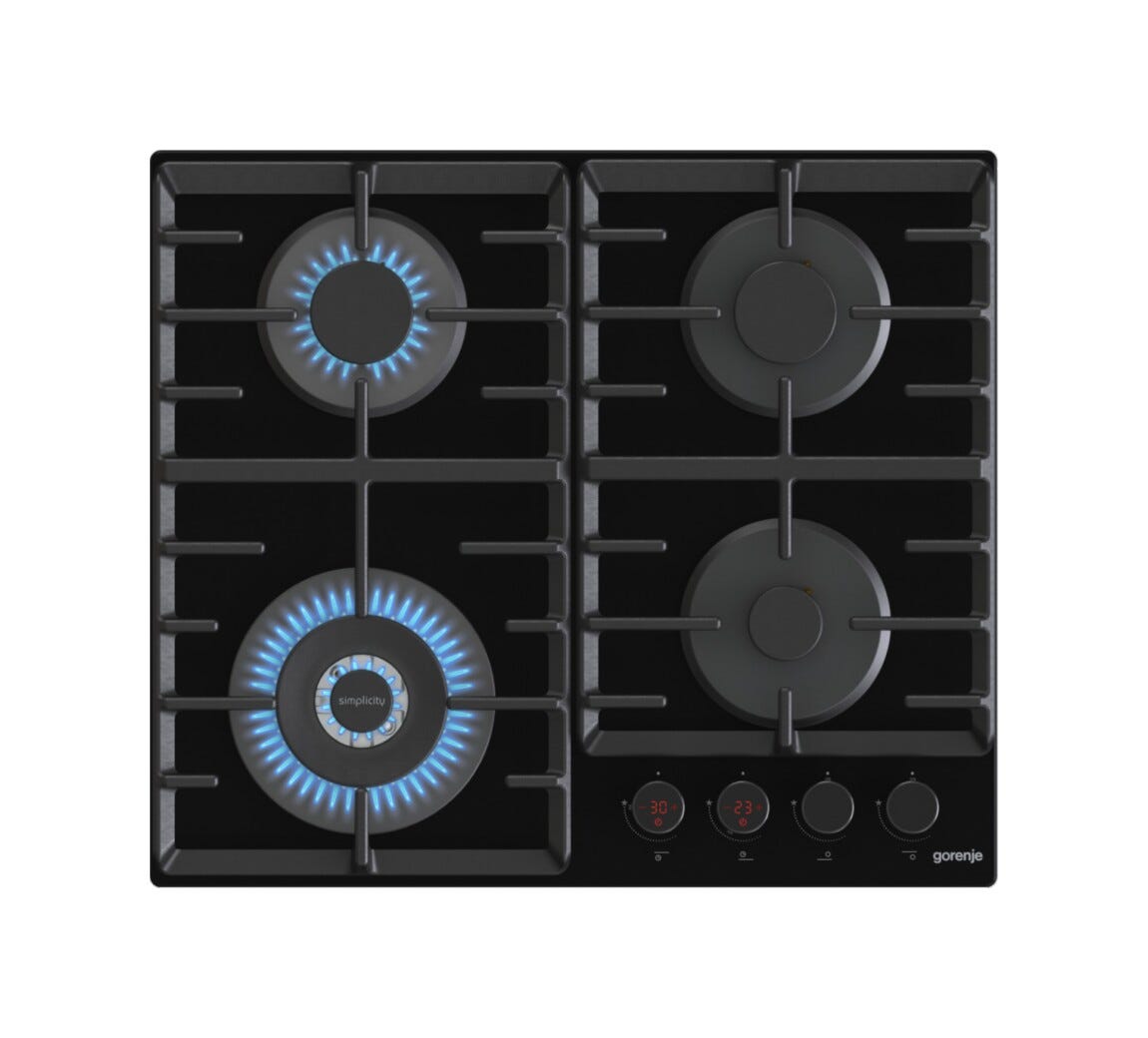 Gorenje GKTW642SYB Piano cottura a gas cm. 60 - vetro nero