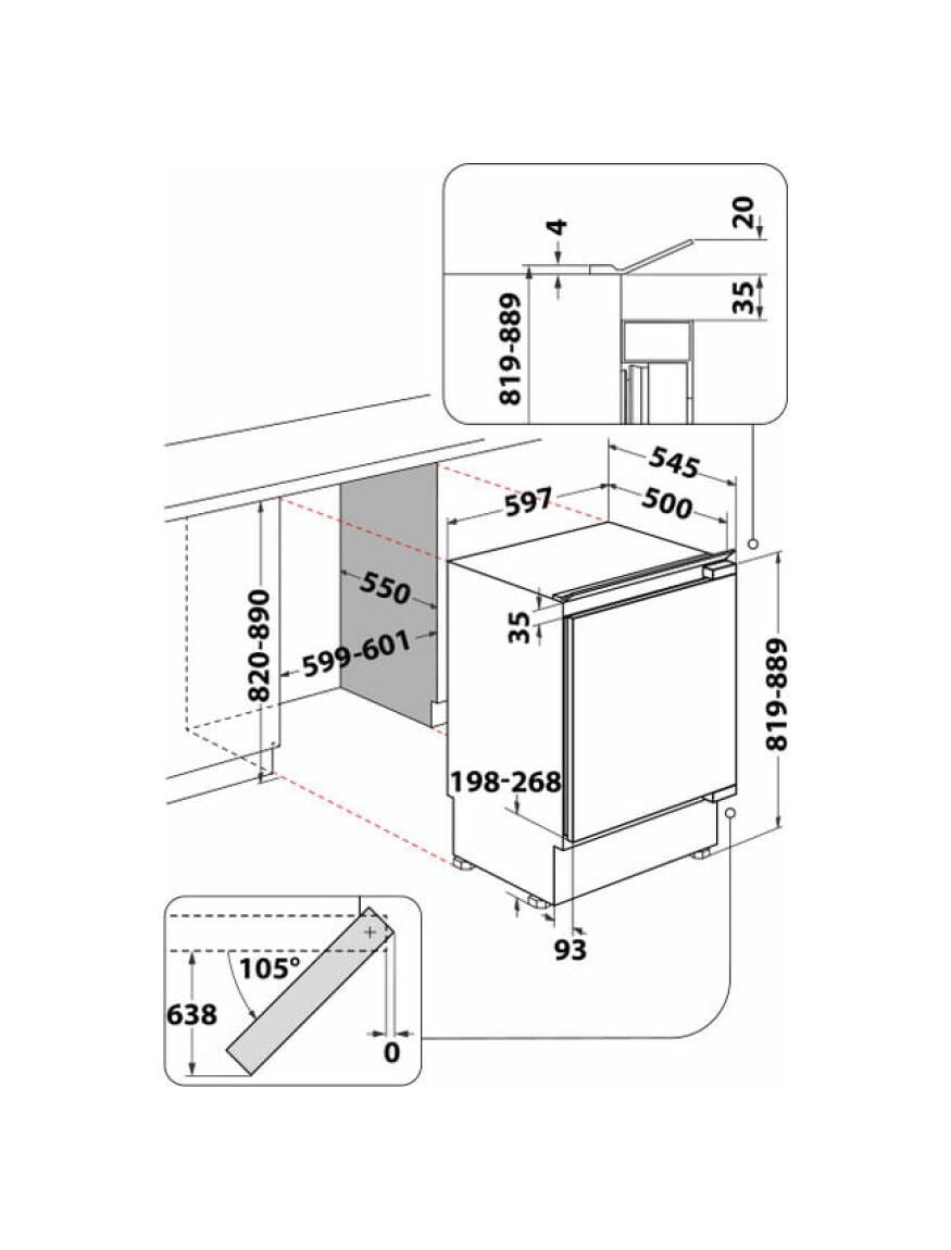 Hotpoint Ariston HABUL011 Frigorifero da incasso sottotop cm. 60 h. 82 - lt. 144