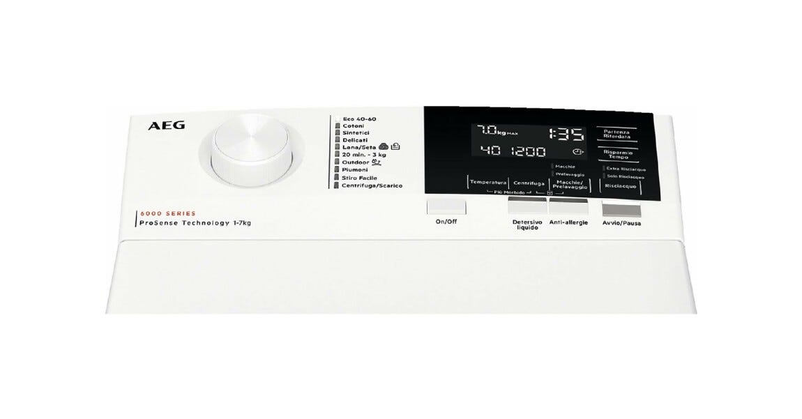 AEG LTR6G37A Serie 6000 Prosense® Lavatrice a carica dall'alto cm. 40 - 7 kg - bianco