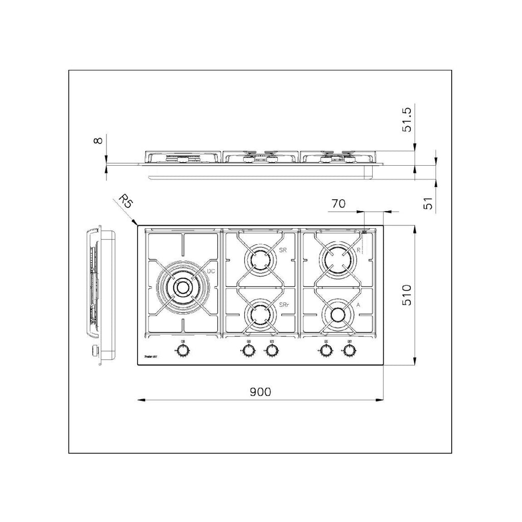 Foster 7044632 Power Glass Piano cottura a gas cm 90 - vetro nero
