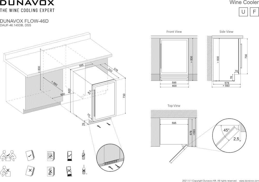Dunavox DAUF-46.145DB Flow-46D Cantina vini da incasso cm. 60 - 46 bottiglie - nero