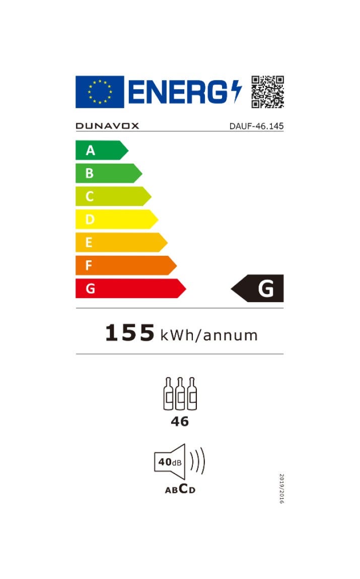 Dunavox DAUF-46.145DB Flow-46D Cantina vini da incasso cm. 60 - 46 bottiglie - nero