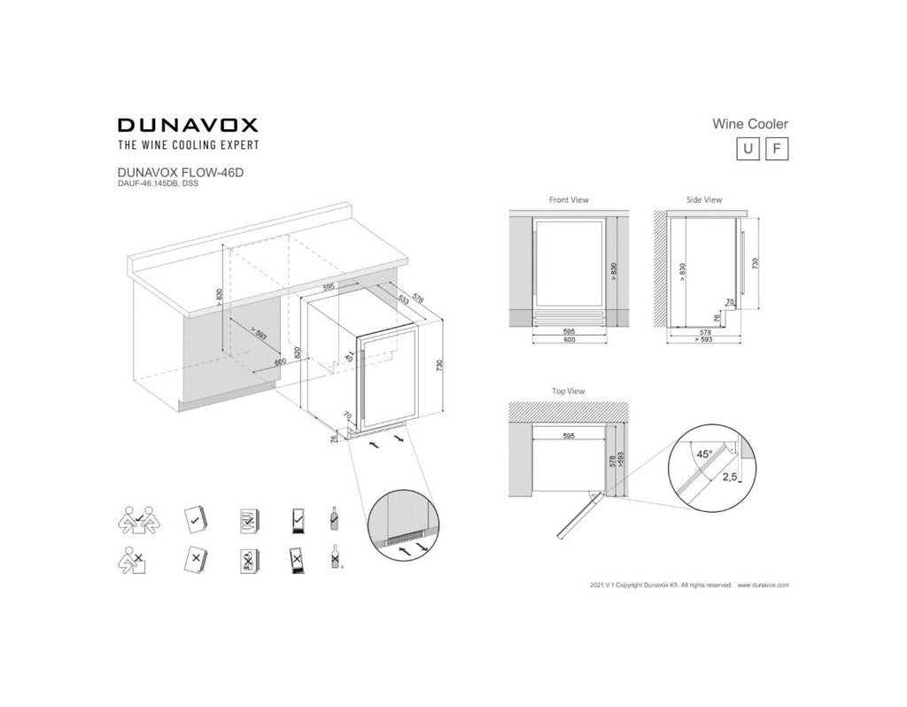 Dunavox DAUF-46.145DSS Flow-46D Cantina vini da incasso cm. 60 - 46 bottiglie - inox