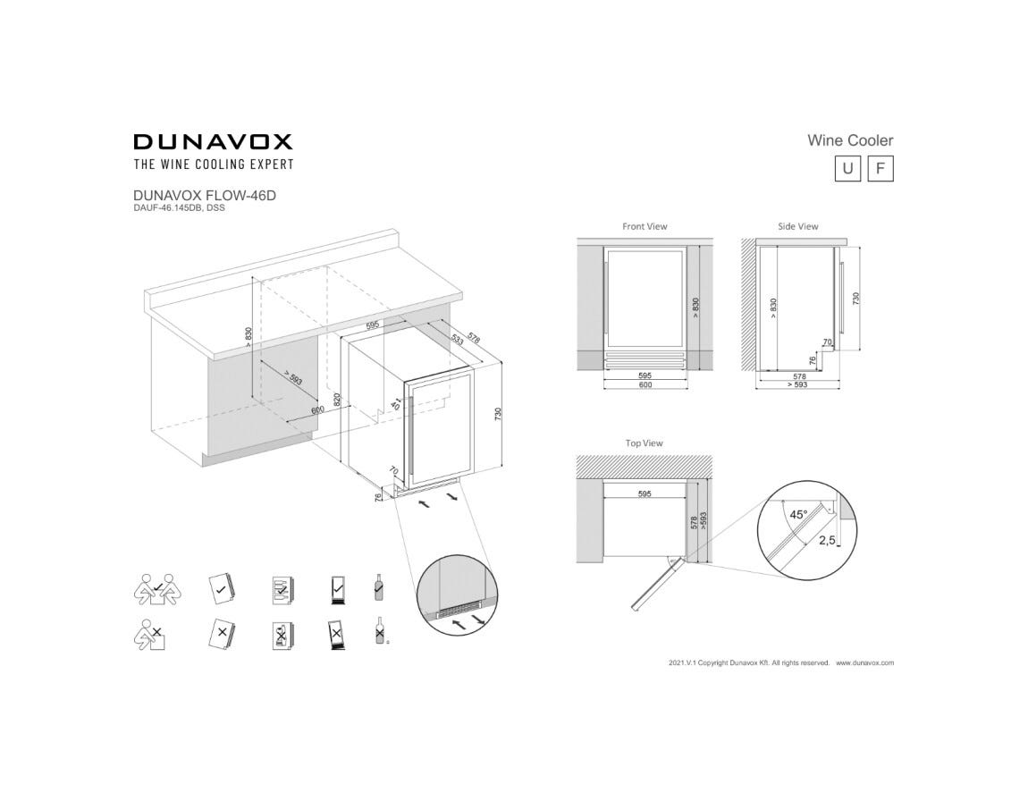 Dunavox DAUF-46.145DSS Flow-46D Cantina vini da incasso cm. 60 - 46 bottiglie - inox