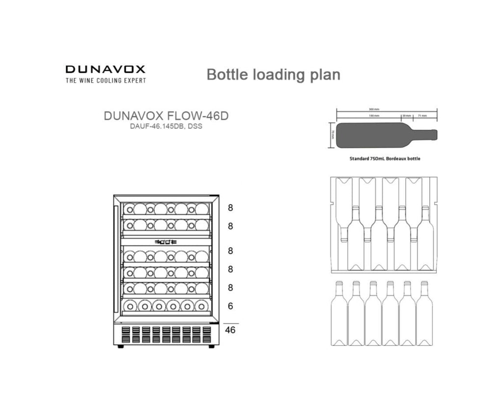 Dunavox DAUF-46.145DSS Flow-46D Cantina vini da incasso cm. 60 - 46 bottiglie - inox