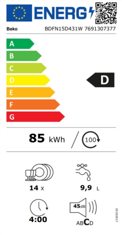 Beko BDFN15D431W Lavastoviglie a libera installazione cm. 60 - 14 coperti - bianco