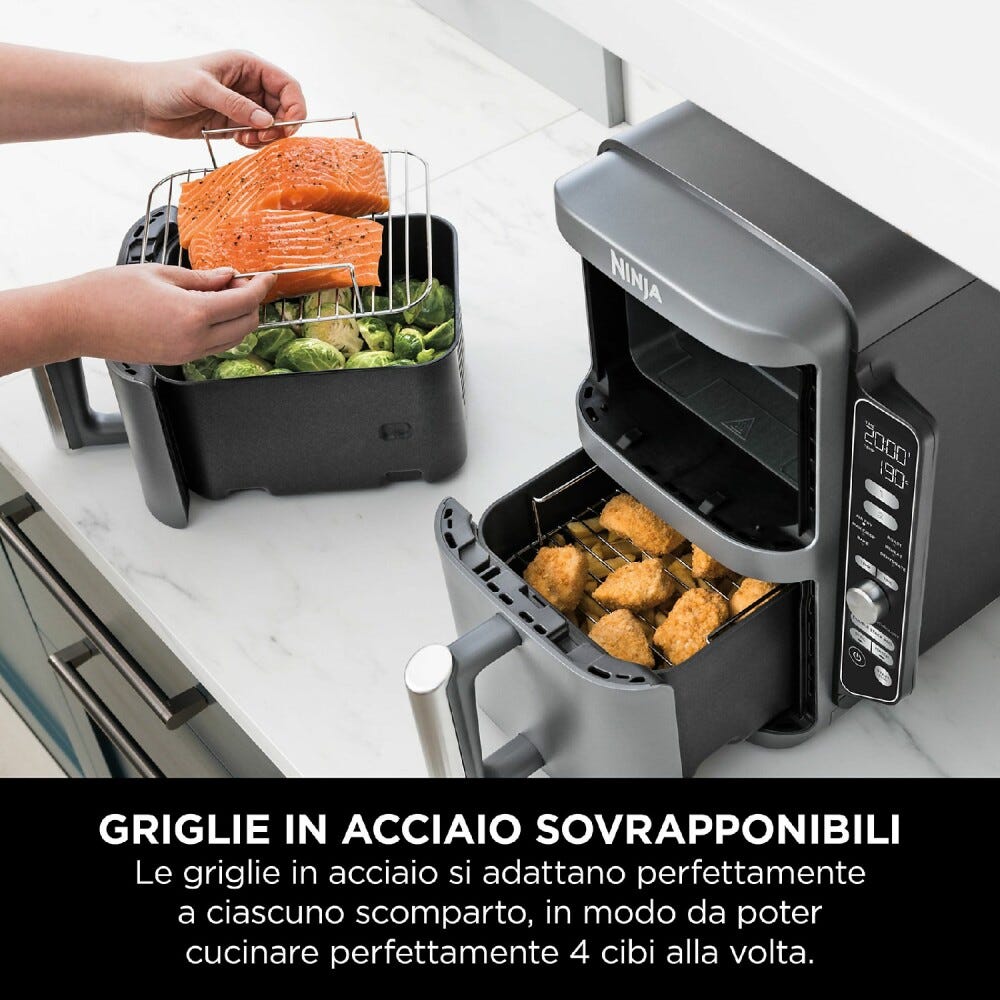 Ninja SL400EU Double Stack XL Friggitrice ad aria doppio cestello verticale 9,5 l - grigio