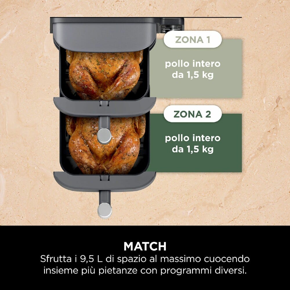 Ninja SL400EU Double Stack XL Friggitrice ad aria doppio cestello verticale 9,5 l - grigio