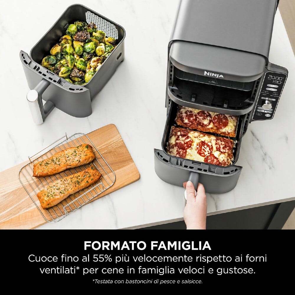 Ninja SL400EU Double Stack XL Friggitrice ad aria doppio cestello verticale 9,5 l - grigio