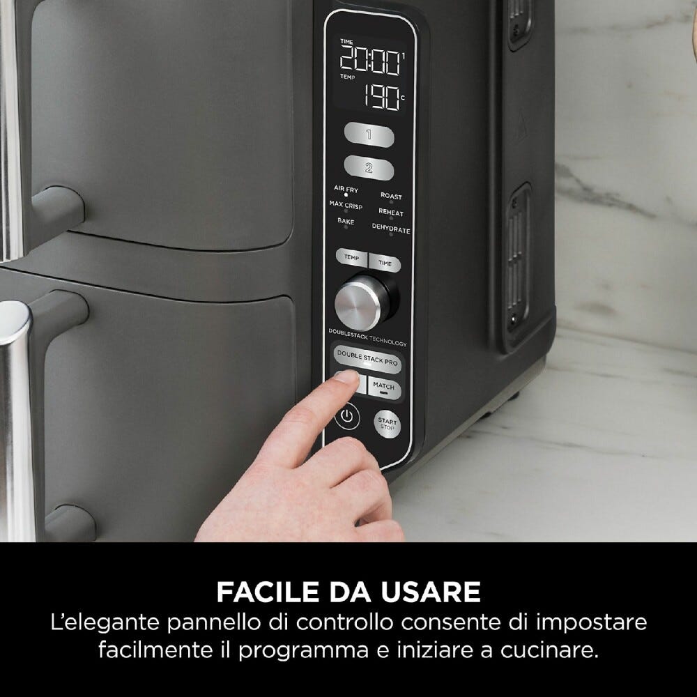 Ninja SL400EU Double Stack XL Friggitrice ad aria doppio cestello verticale 9,5 l - grigio