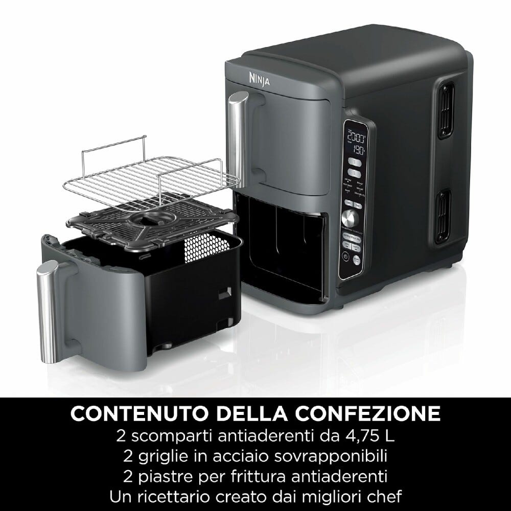 Ninja SL400EU Double Stack XL Friggitrice ad aria doppio cestello verticale 9,5 l - grigio