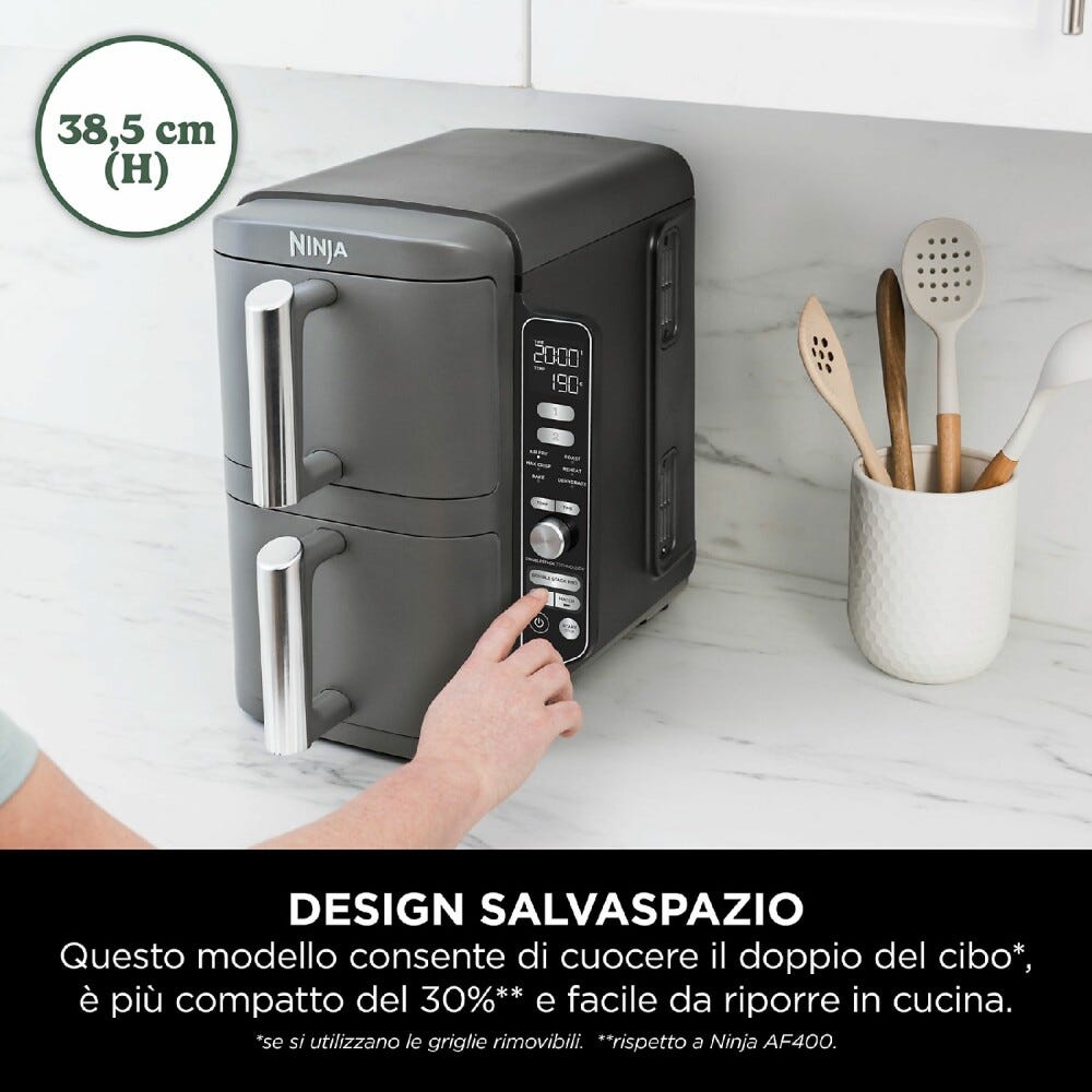 Ninja SL400EU Double Stack XL Friggitrice ad aria doppio cestello verticale 9,5 l - grigio