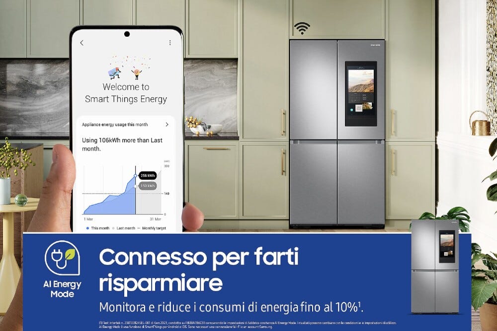Samsung RF65DG9H0ESREF Family Hub™ AI Frigorifero con congelatore 4 porte a libera installazione cm. 91 h. 183 - lt. 636 - inox spazzolato