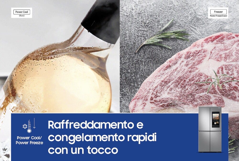 Samsung RF65DG9H0ESREF Family Hub™ AI Frigorifero con congelatore 4 porte a libera installazione cm. 91 h. 183 - lt. 636 - inox spazzolato
