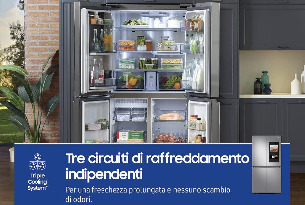 Samsung RF65DG9H0ESREF Family Hub™ AI Frigorifero con congelatore 4 porte a libera installazione cm. 91 h. 183 - lt. 636 - inox spazzolato