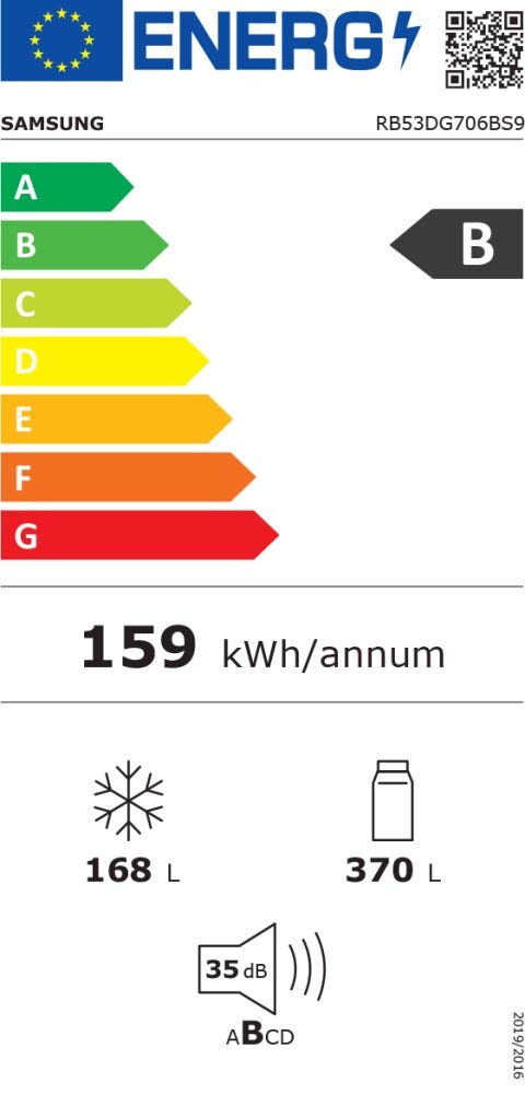 Samsung RB53DG706BS9EF FIRST 75 AI Frigorifero con congelatore a libera installazione cm. 76 h. 203 - lt. 538 - metal inox
