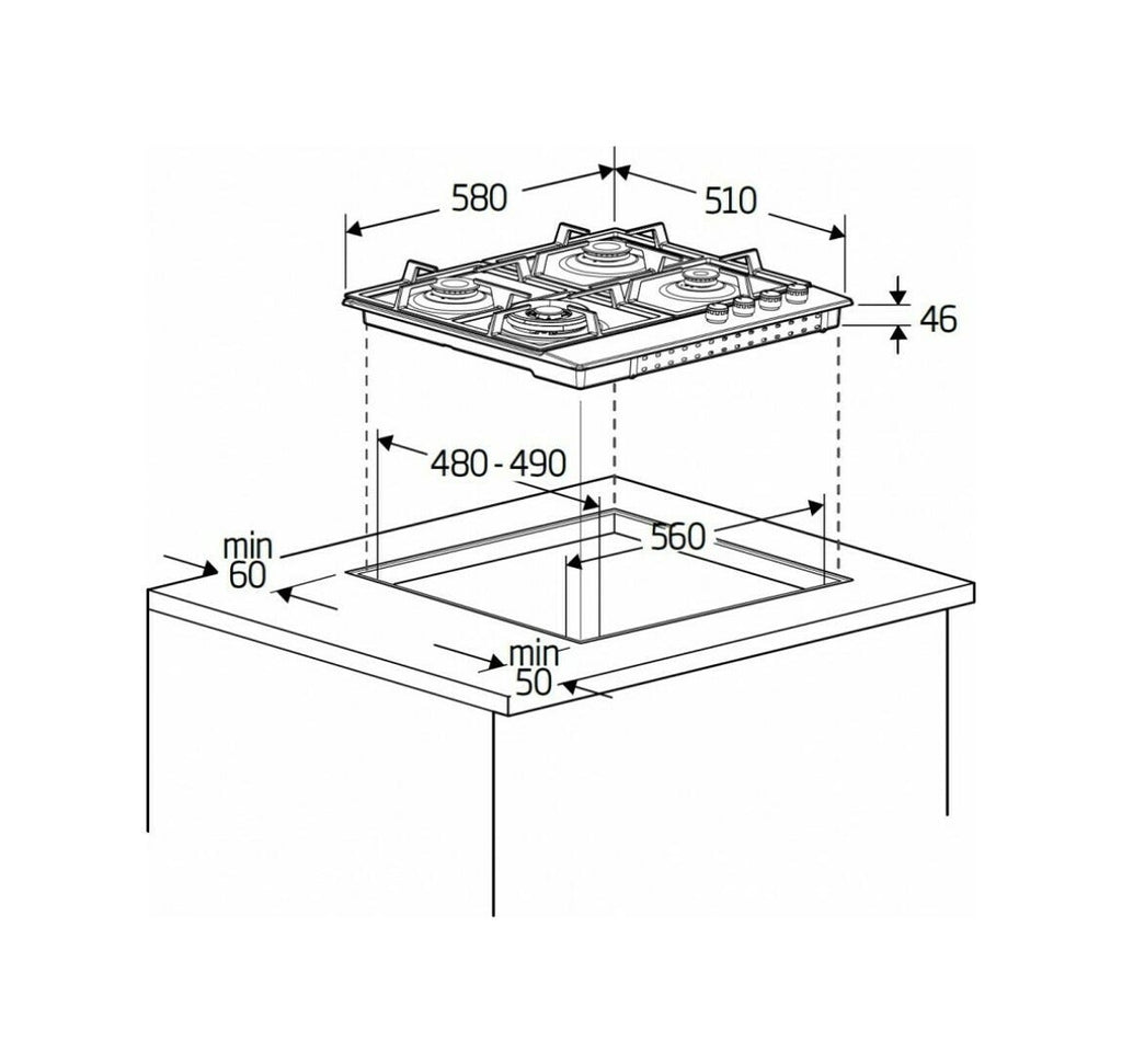 Beko HIAW 64225 SB bPRO 500 Piano cottura a gas cm. 58 - nero