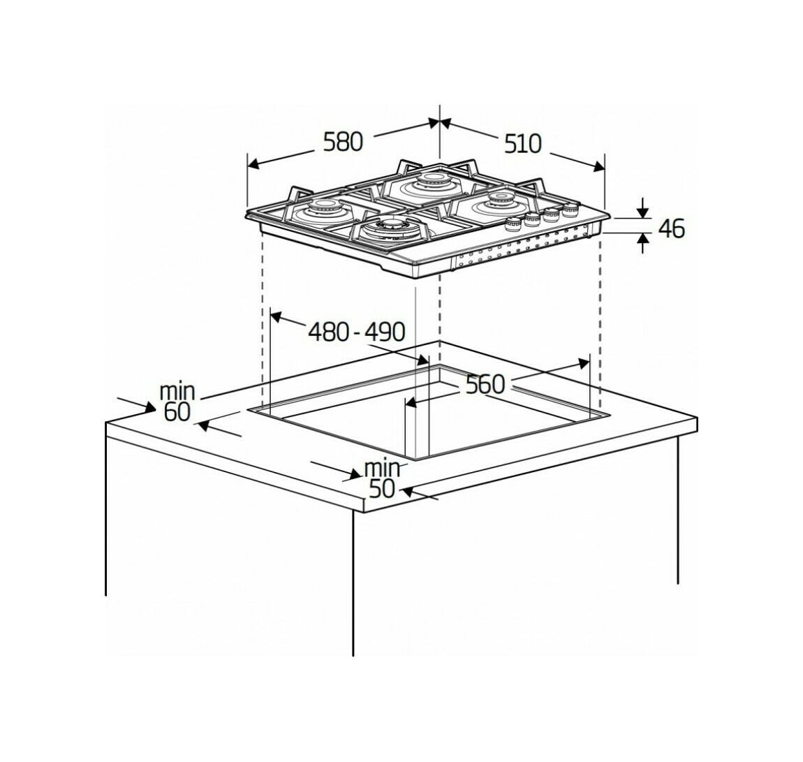 Beko HIAW 64225 SB bPRO 500 Piano cottura a gas cm. 58 - nero