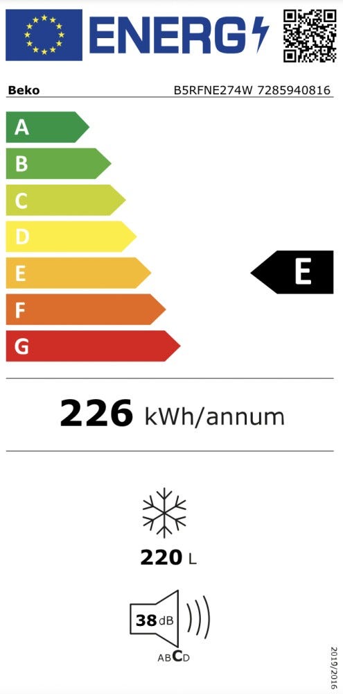 Beko B5RFNE274W Congelatore a libera installazione cm. 60 h. 152 - lt. 220 - bianco