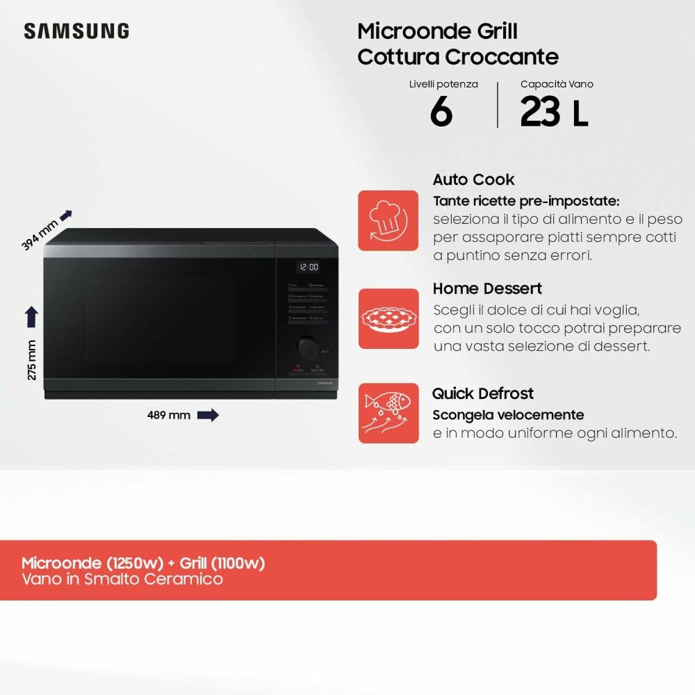 Samsung MG23DG4524AGE1 Forno microonde con grill cm. 49 - nero