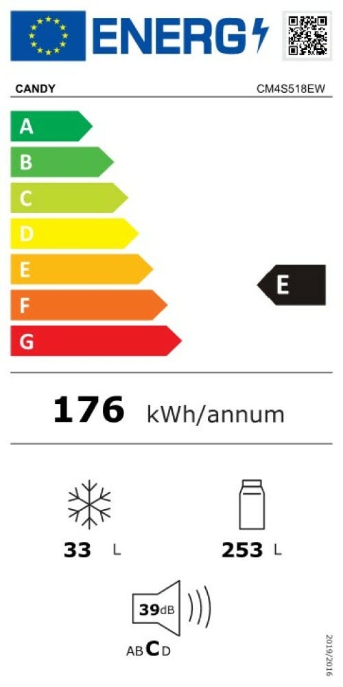Candy CM4S518EW Frigorifero con congelatore da incasso cm. 54 h. 177 - lt. 286
