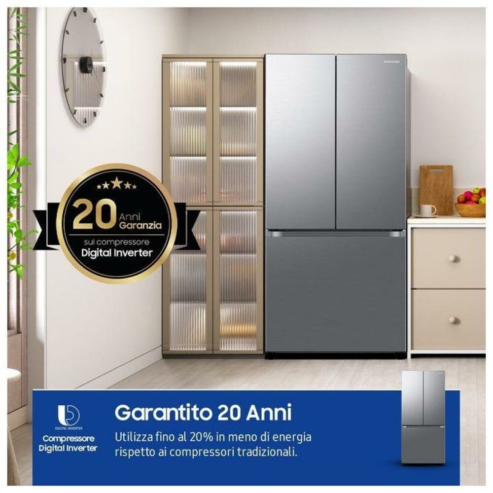 Samsung RF50C510ES9 Frigorifero con congelatore a libera installazione french door cm. 82 h. 177 - lt. 496 - refined inox