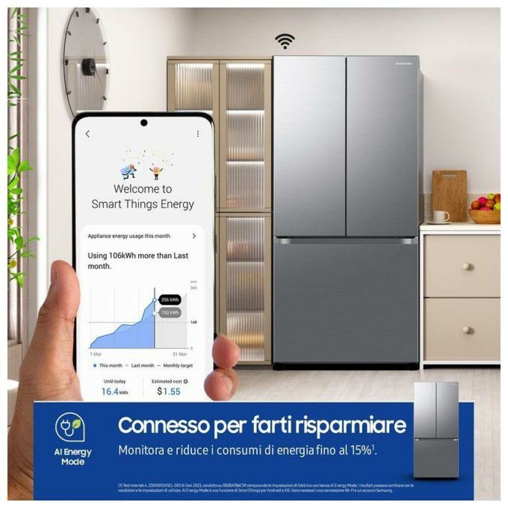 Samsung RF50C510ES9 Frigorifero con congelatore a libera installazione french door cm. 82 h. 177 - lt. 496 - refined inox