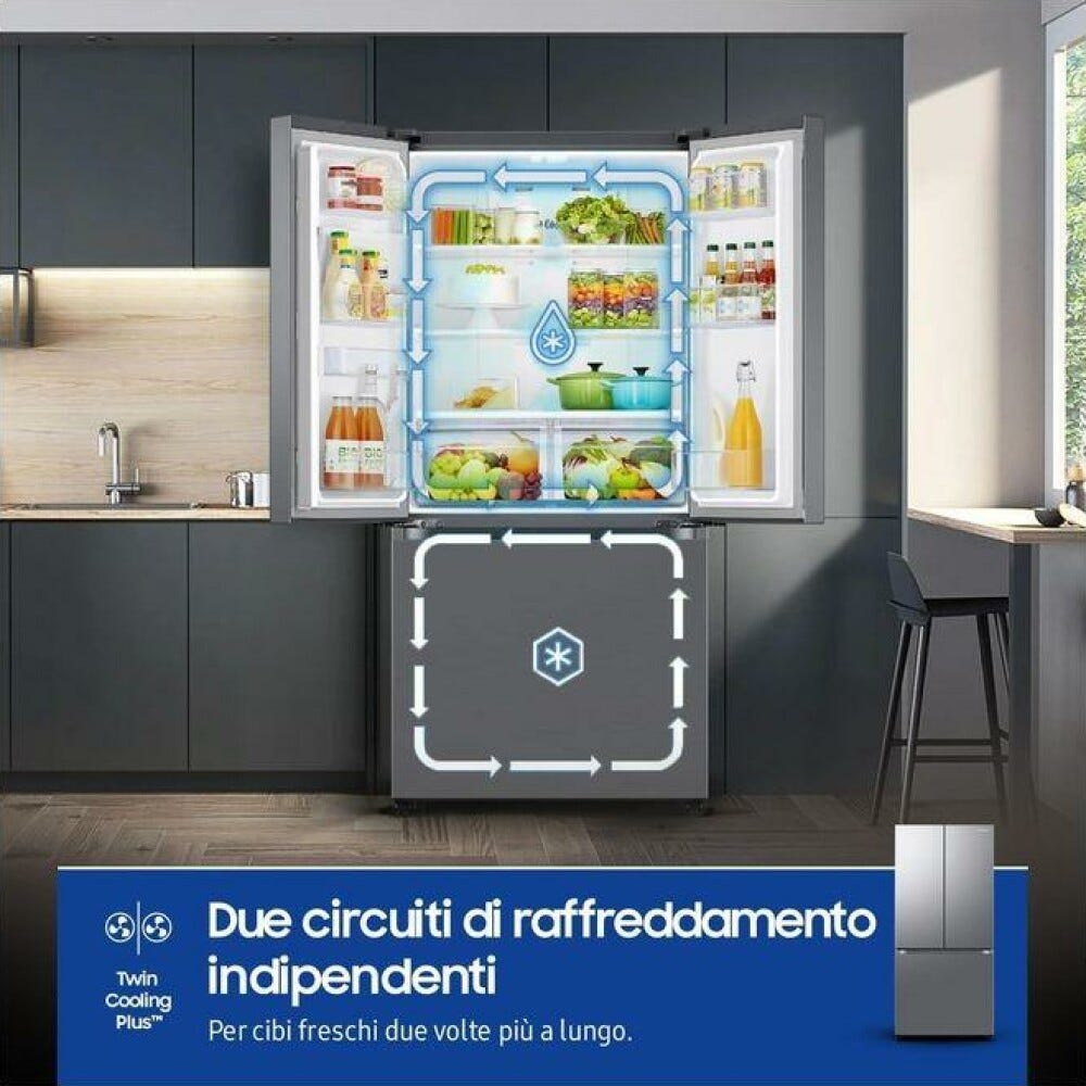 Samsung RF50C510ES9 Frigorifero con congelatore a libera installazione french door cm. 82 h. 177 - lt. 496 - refined inox