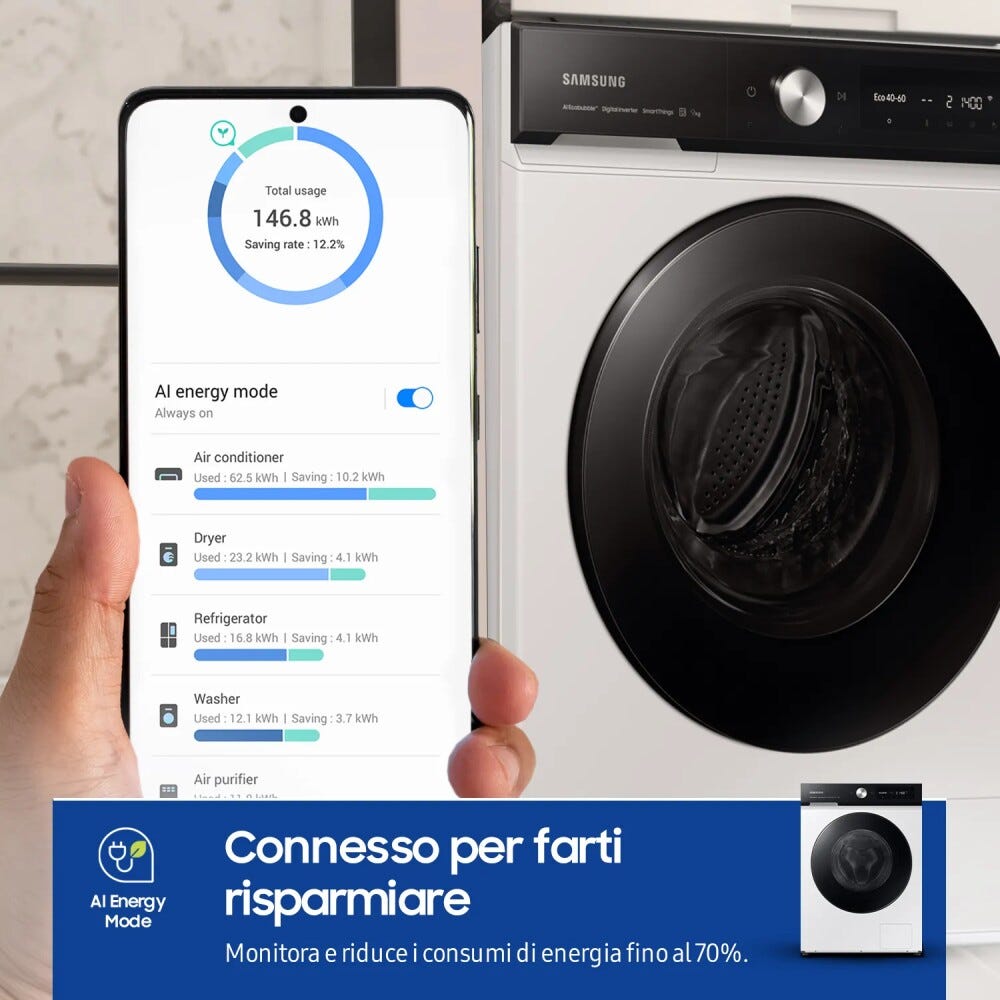Samsung WW90DB7U94GEU3 Bespone AI™ Lavatrice cm. 60 - capacità 9 kg - nero