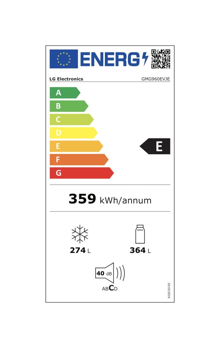 LG GMG960EVJE Frigorifero con congelatore Classe E, 638 litri, Wi-Fi ThinQ, Dispenser UVnano, Door & Linear Cooling, Metal Fresh, No Frost