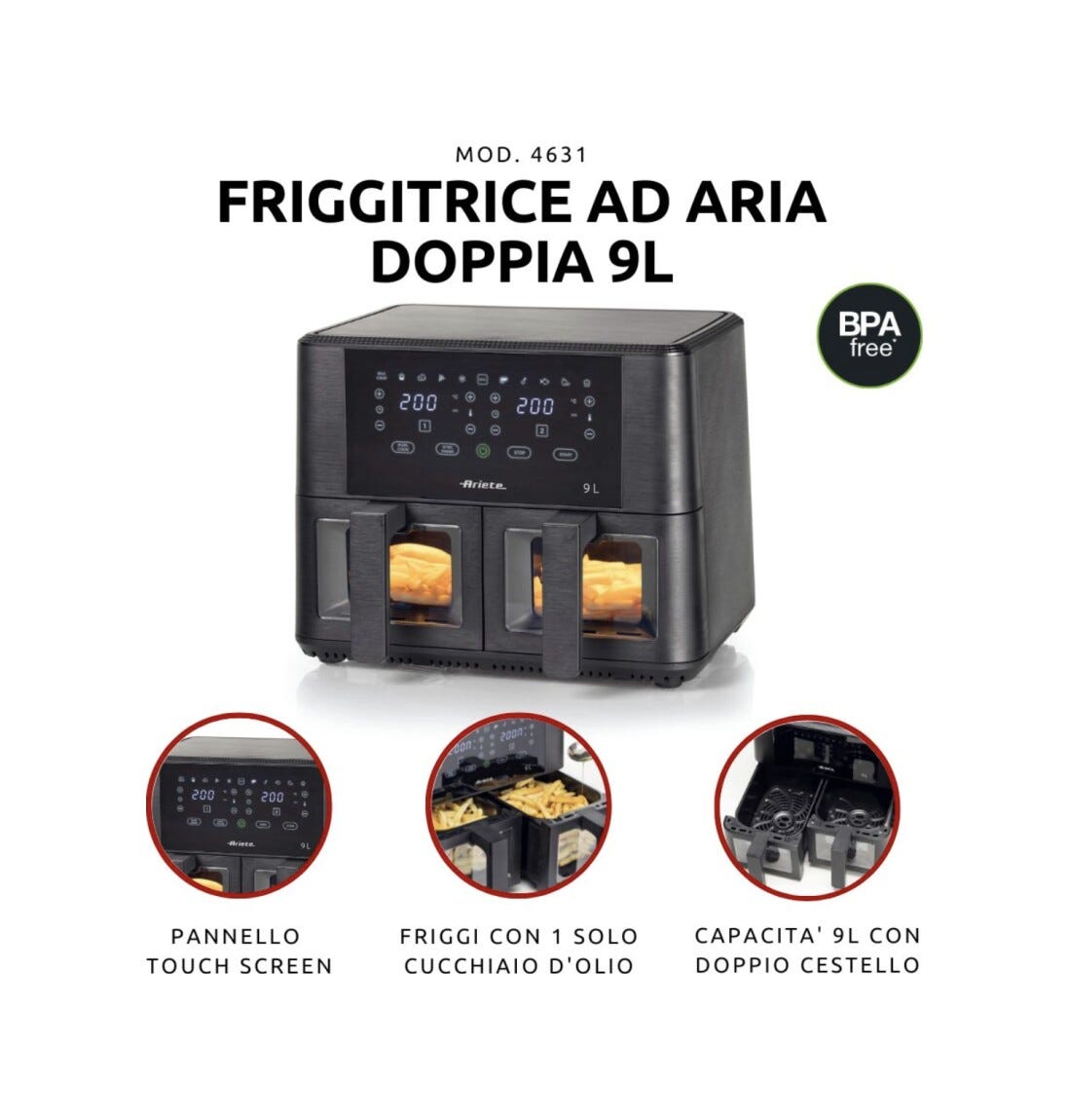 Ariete 4631/00 Friggitrice ad aria 9 lt - nero