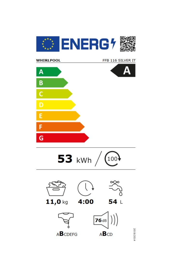 Whirlpool FFB 116 SILVER IT Lavatrice cm. 60 - capacità 11 kg - silver