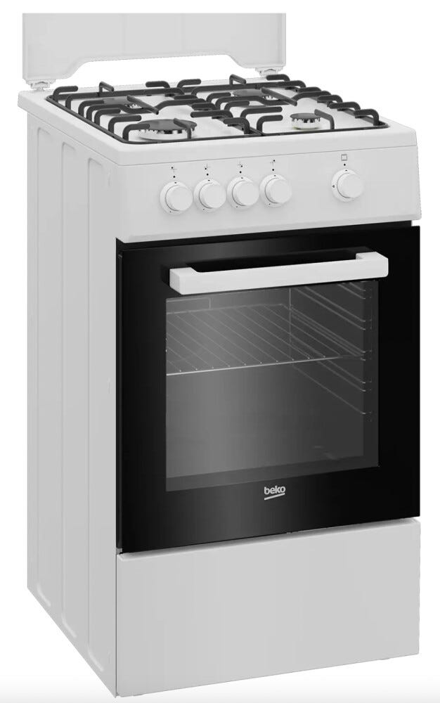 Beko FSG522DWC b100 Cucina da accosto cm. 50 - 4 fuochi gas + 1 forno a gas - bianco/nero
