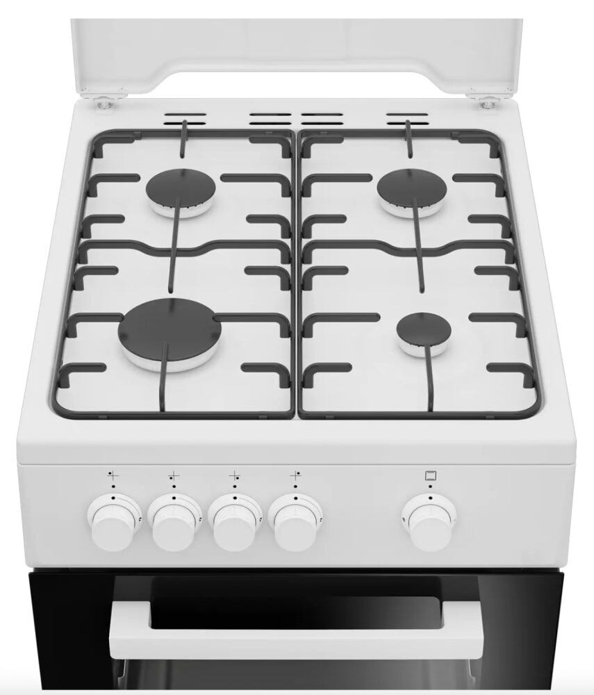 Beko FSG522DWC b100 Cucina da accosto cm. 50 - 4 fuochi gas + 1 forno a gas - bianco/nero
