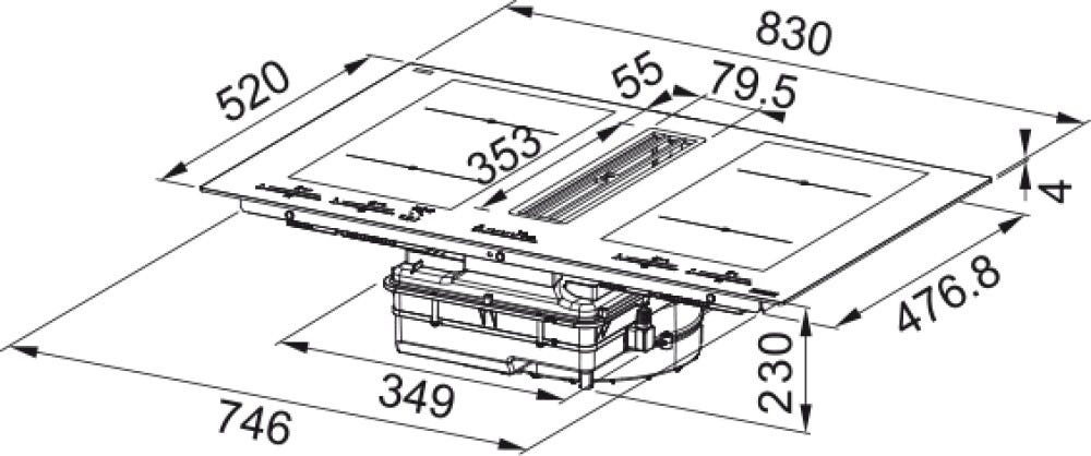 Franke FMA 8391 HI Maris 2-gether Steel Piano cottura induzione cm. 83 con cappa integrata da 630 m³/h - cristallo nero