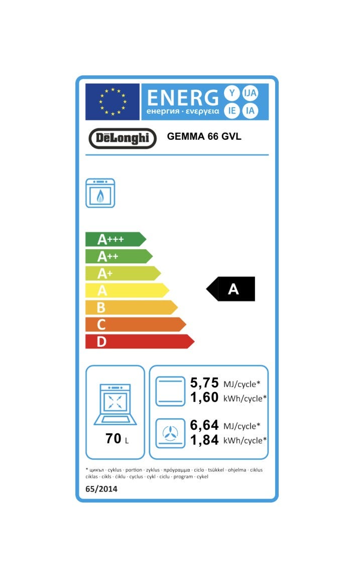 De Longhi GEMMA 66 GVL Cucina da accosto cm. 60 - 4 fuochi gas + 1 forno a gas - inox