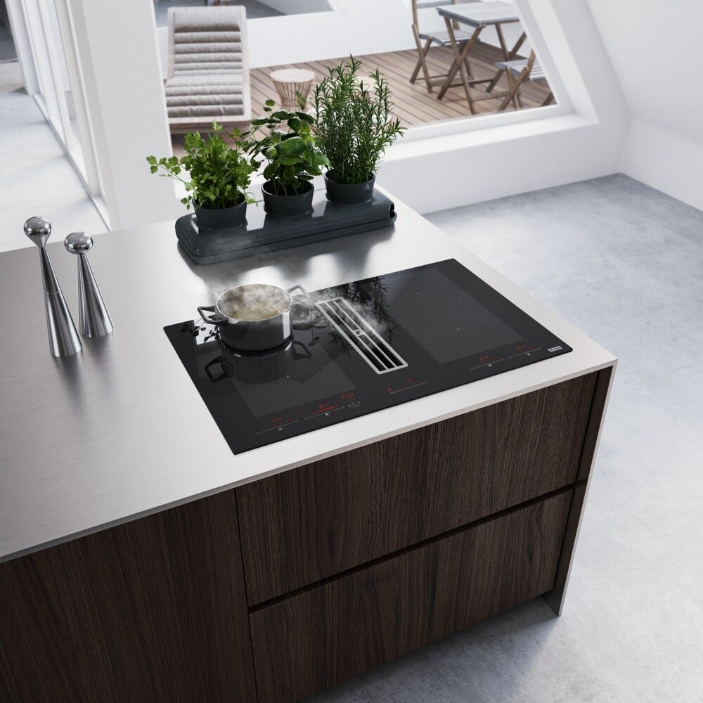 Franke FMA 8391R HI Maris 2-gether Steel Piano cottura induzione cm. 83 con cappa integrata da 630 m³/h - cristallo nero